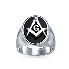 Carica l'immagine nel visualizzatore di Gallery, Bling Jewelry Secret Society Square Compass Black Oval Mens Signet Freemason... - Ilgrandebazar