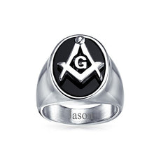 Carica l'immagine nel visualizzatore di Gallery, Bling Jewelry Secret Society Square Compass Black Oval Mens Signet Freemason... - Ilgrandebazar