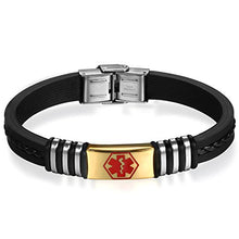 Carica l'immagine nel visualizzatore di Gallery, Oidea Braccialetto Uomo Bracciale Silicone Acciaio Inox Medical Alert ID Oro - Ilgrandebazar