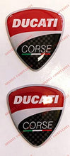 Carica l'immagine nel visualizzatore di Gallery, Stemma logo decal DUCATI CORSE, coppia adesivi resinati, effetto 3D. Per...
