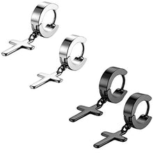 Carica l'immagine nel visualizzatore di Gallery, Flongo orecchini donna uomo croce forma fashion stile argento Argento + Nero - Ilgrandebazar