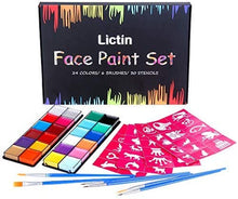 Carica l'immagine nel visualizzatore di Gallery, Lictin Truccabimbi Kit,Face Paint,Kit per La Pittura del Viso per Bambini,24 Colori,50 Stencil,6 Pennelli Professionali