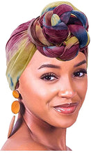 Carica l'immagine nel visualizzatore di Gallery, DRESHOW 5 Pezzi Donne Africana Turbante Sciarpa Avvolge Testa Boho Turbante Elastico Annodato Berretto Pre-annodato Berretto Chemio Cappello 1pcs (Navy Blue+burgundy)