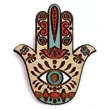 Carica l'immagine nel visualizzatore di Gallery, Telestic Design Hamsa Sacro Protezione Simbolo Legno Spilla | Mano di Fatima... - Ilgrandebazar