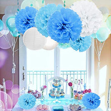 Carica l'immagine nel visualizzatore di Gallery, festoni battesimo bimba ,Carta Velina a Nido D'Ape Fiori ,Fiori di Pom Blu