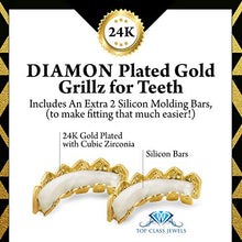 Carica l'immagine nel visualizzatore di Gallery, 24K Gold Plated Iced Out Grillz Con Diamanti Micropave CZ + 2 barre di... - Ilgrandebazar