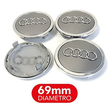 Carica l'immagine nel visualizzatore di Gallery, 4 Tappi Coprimozzo compatibile per AUDI 69mm A3 A4 A5 A6 A7 TT Q3 Q5 Q7...