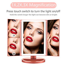 Carica l'immagine nel visualizzatore di Gallery, Ammiy Specchio per Il Trucco con Luce 1x / 2X / 3X Trifold ingrandente con...