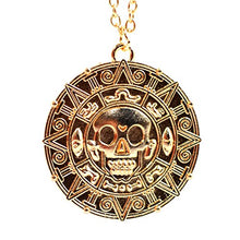 Carica l'immagine nel visualizzatore di Gallery, Ciondolo a forma di moneta / medaglione azteco con teschio, stile Pirati Gold - Ilgrandebazar