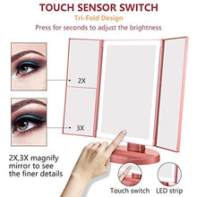 Carica l'immagine nel visualizzatore di Gallery, Ammiy Specchio per Il Trucco con Luce 1x / 2X / 3X Trifold ingrandente con...