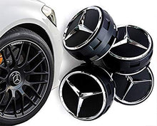 Carica l'immagine nel visualizzatore di Gallery, UG 4X Tappi Coprimozzo 75mm Logo Mercedes Nero Rialzato AMG Classe A B C - Ilgrandebazar