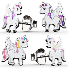 Carica l'immagine nel visualizzatore di Gallery, Tiwoca Jewellery - 2 paia di orecchini a forma unicorno, in vero argento... - Ilgrandebazar