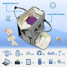 Carica l'immagine nel visualizzatore di Gallery, Zaino Mamma Multifunzione Vulcano Design Neonato Fasciatoio Grigio - Ilgrandebazar
