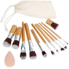 Carica l'immagine nel visualizzatore di Gallery, Rovtop Set 11 Pennelli per Trucco Professionali di Bambù con 1 Spugnetta...