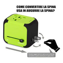 Carica l'immagine nel visualizzatore di Gallery, Adattatore da Viaggio con 2 USB 3.0 (US/EU/UK/AU) Universale Verde - Ilgrandebazar