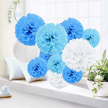 Carica l'immagine nel visualizzatore di Gallery, festoni battesimo bimba ,Carta Velina a Nido D'Ape Fiori ,Fiori di Pom Blu