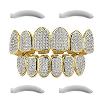 Carica l'immagine nel visualizzatore di Gallery, 24K Gold Plated Iced Out Grillz Con Diamanti Micropave CZ + 2 barre di... - Ilgrandebazar