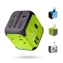 Carica l'immagine nel visualizzatore di Gallery, Adattatore da Viaggio con 2 USB 3.0 (US/EU/UK/AU) Universale Verde - Ilgrandebazar