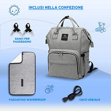 Carica l'immagine nel visualizzatore di Gallery, Zaino Mamma Multifunzione Vulcano Design Neonato Fasciatoio Grigio - Ilgrandebazar