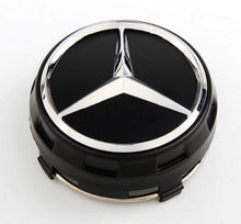 Carica l'immagine nel visualizzatore di Gallery, UG 4X Tappi Coprimozzo 75mm Logo Mercedes Nero Rialzato AMG Classe A B C - Ilgrandebazar