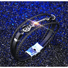 Carica l'immagine nel visualizzatore di Gallery, Jlbuay Bracciale da Uomo acciaio inossidabile vero cuoio bracciale... - Ilgrandebazar