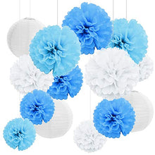 Carica l'immagine nel visualizzatore di Gallery, festoni battesimo bimba ,Carta Velina a Nido D'Ape Fiori ,Fiori di Pom Blu