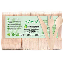 Carica l'immagine nel visualizzatore di Gallery, VIMOV Posate in Legno monouso, Utensili biodegradabili per Festa, 300 Pezzi