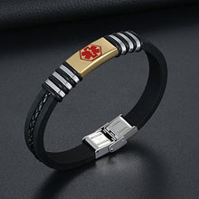 Carica l'immagine nel visualizzatore di Gallery, Oidea Braccialetto Uomo Bracciale Silicone Acciaio Inox Medical Alert ID Oro - Ilgrandebazar