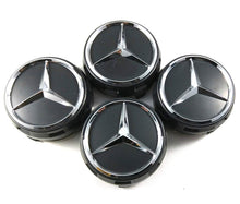 Carica l'immagine nel visualizzatore di Gallery, UG 4X Tappi Coprimozzo 75mm Logo Mercedes Nero Rialzato AMG Classe A B C - Ilgrandebazar