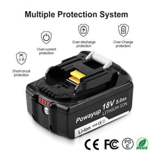 Carica l'immagine nel visualizzatore di Gallery, Powayup BL1850B Sostituzione per Makita Batteria 18V 5.0Ah BL1850 5.0Ah, Nero