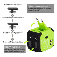 Carica l'immagine nel visualizzatore di Gallery, Adattatore da Viaggio con 2 USB 3.0 (US/EU/UK/AU) Universale Verde - Ilgrandebazar