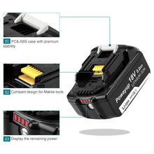 Carica l'immagine nel visualizzatore di Gallery, Powayup BL1850B Sostituzione per Makita Batteria 18V 5.0Ah BL1850 5.0Ah, Nero