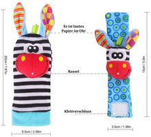 Carica l'immagine nel visualizzatore di Gallery, Baby Rattle Neonato Sonagli Calzini da Polso a Sonaglio per Bambini, Simpatici Animaletti Developmental Soft Toys Bambole per Neonati Neonato, 4 PACK