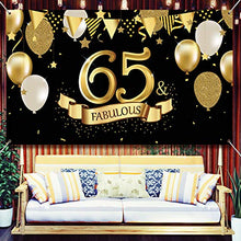 Carica l'immagine nel visualizzatore di Gallery, 65esimo Compleanno Decorazione in Oro Nero, Grande Tessuto Fondale Nero...