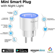 Carica l'immagine nel visualizzatore di Gallery, bakibo Presa Intelligente Wifi Compatibile con Alexa Echo, Google Home, Mini Smart Plug con Luce Notturna, App Controllo Remoto, Temporizzazione, Programma, Monitor Energetico - 2 Pcs