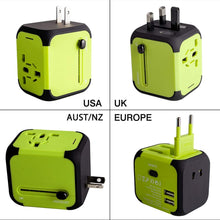 Carica l'immagine nel visualizzatore di Gallery, Adattatore da Viaggio con 2 USB 3.0 (US/EU/UK/AU) Universale Verde - Ilgrandebazar