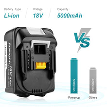Carica l'immagine nel visualizzatore di Gallery, Powayup BL1850B Sostituzione per Makita Batteria 18V 5.0Ah BL1850 5.0Ah, Nero