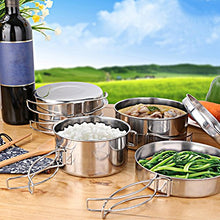 Carica l'immagine nel visualizzatore di Gallery, Juning 8pcs Campeggio pentole, Acciaio Inossidabile Portatile di pentole e...