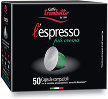 Carica l'immagine nel visualizzatore di Gallery, Caffè Trombetta l'Espresso Capsule Compatibili Nespresso, Più Crema, 50 Capsule