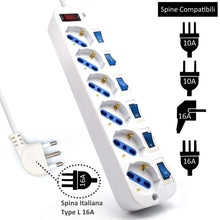 Carica l'immagine nel visualizzatore di Gallery, Ewent EW3930 Multipresa 6 prese bipasso ITA /Schuko con 6 int., Bianco - Ilgrandebazar