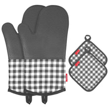 Carica l'immagine nel visualizzatore di Gallery, Esonmus Guanti per forno al silicone resistenti calore di Plaid Grigio - Ilgrandebazar