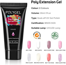 Carica l'immagine nel visualizzatore di Gallery, Gel per Unghie Ricostruzione Kit, Mysweety 8 Colorati Poly Gel professionale Rosa, con Unghie Finte/Pennello/Gel Chiodo Base/Top Coat/Soluzione Slip