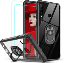 Carica l'immagine nel visualizzatore di Gallery, LeYi per Cover Huawei P30 Lite/ P30 Lite New Edition con Vetro Temperato [2 Pack],Trasparente Custodia Rigida Silicone con Anello Rinforzata Antiurto Bumper per Custodie Huawei P30 Lite Nero