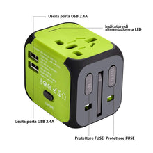 Carica l'immagine nel visualizzatore di Gallery, Adattatore da Viaggio con 2 USB 3.0 (US/EU/UK/AU) Universale Verde - Ilgrandebazar