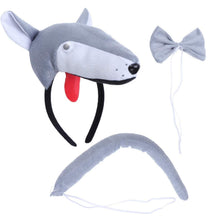 Carica l'immagine nel visualizzatore di Gallery, Set Cerchietto Con Orecchie Coda E Papillon Da Lupo Per Bambini 6-10 Anni... - Ilgrandebazar