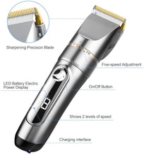 Carica l'immagine nel visualizzatore di Gallery, Tagliacapelli Professionale Elettrico Macchinetta Per Capelli Regolabarba Uomo Impermeabile IPX7 Lama Regolabile Ceramica Titanio Schermo LCD