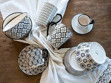 Carica l'immagine nel visualizzatore di Gallery, H&amp;H Vhera Set 6 Tazzine Caffè con Piattino, Stoneware, Bianco/Nero, 90 ml - Ilgrandebazar