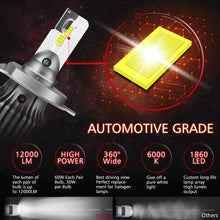 Carica l'immagine nel visualizzatore di Gallery, Lampadine H4 LED 60W 12000LM Sostituzione per Alogena Lampade e Xenon Luci, 6000K Estremamente Luminoso CSP Chips lampade per Auto, 2 Lampadine