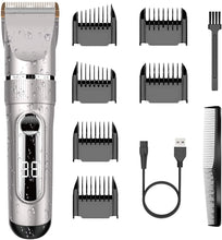 Carica l'immagine nel visualizzatore di Gallery, Tagliacapelli Professionale Elettrico Macchinetta Per Capelli Regolabarba Uomo Impermeabile IPX7 Lama Regolabile Ceramica Titanio Schermo LCD