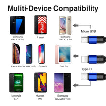 Carica l'immagine nel visualizzatore di Gallery, ZKAPOR Multi Cavo di Ricarica, 3 in 1 Multiplo Cavetto Micro USB 1.2M, Blu